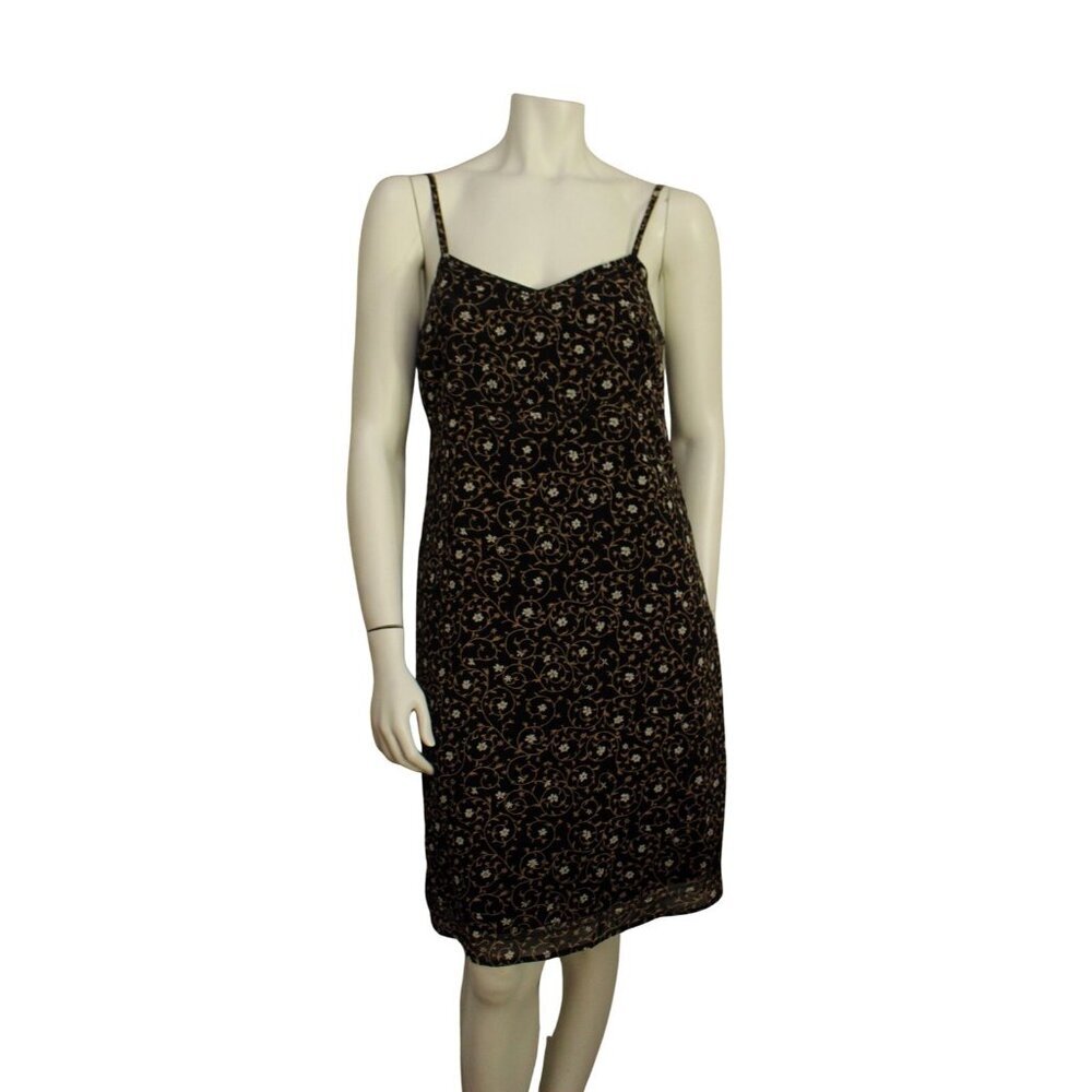 Vintage 90s Express Black Floral Print Thin Spaghetti Strap Slip Dress Size 9/10